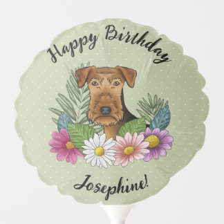 Airedale Terrier Colorful Flowers Happy Birthday Balloon