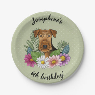 Airedale Terrier Colorful Flowers Happy Birthday Paper Plates