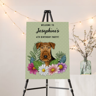 Airedale Terrier Colorful Flowers Party Welcome Foam Board