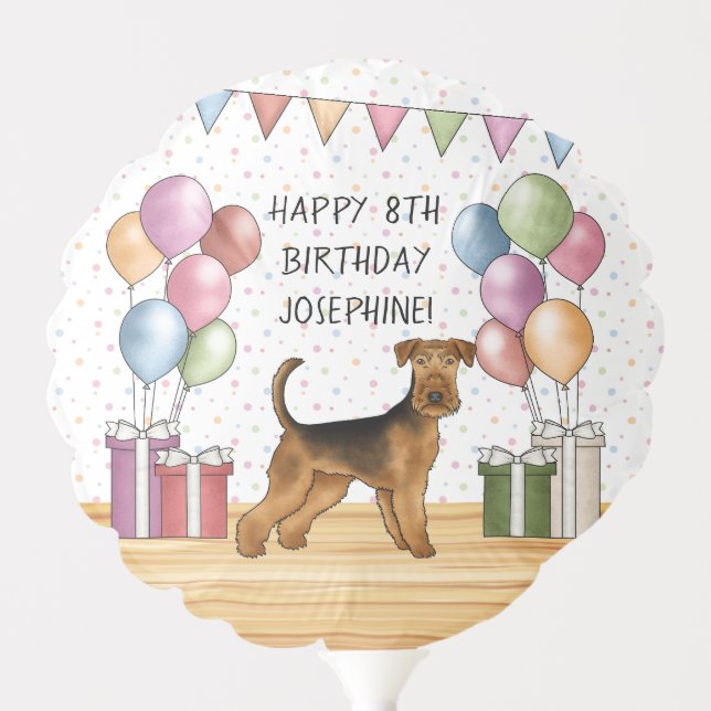 Airedale Terrier Colorful Pastel Happy Birthday Balloon (Front)
