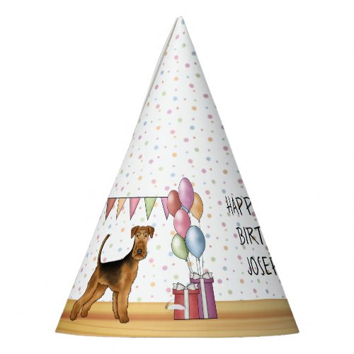 Airedale Terrier Colorful Pastel Happy Birthday Party Hat