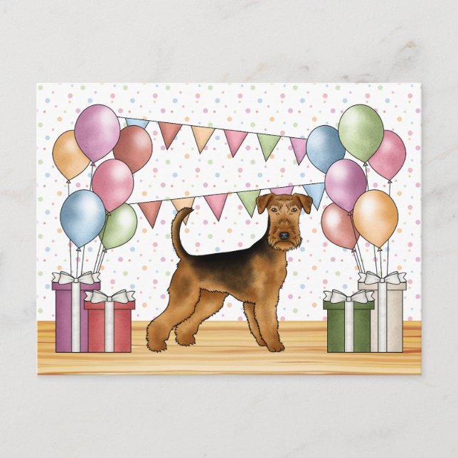 Airedale Terrier Colorful Pastel Happy Birthday Postcard (Front)