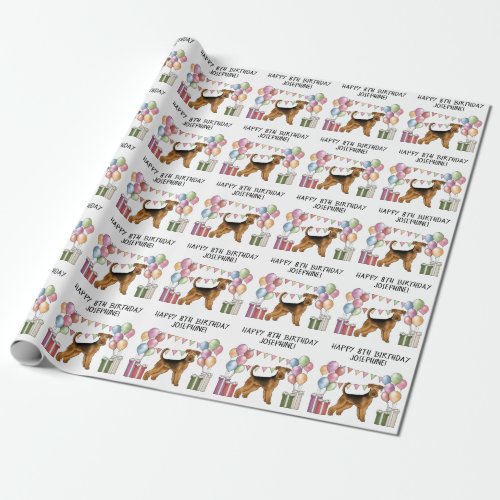 Airedale Terrier Colorful Pastel Happy Birthday Wrapping Paper