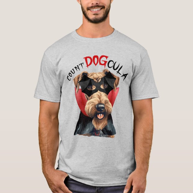 Airedale Terrier Count DOGcula Funny Dog Lover T-Shirt (Front)