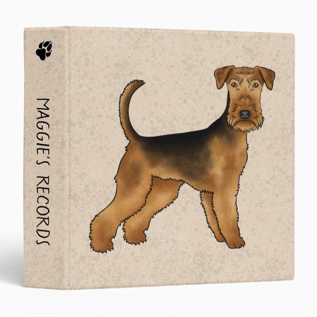 Airedale Terrier Cute Bindley Terrier Cartoon Dog 3 Ring Binder (Front/Spine)