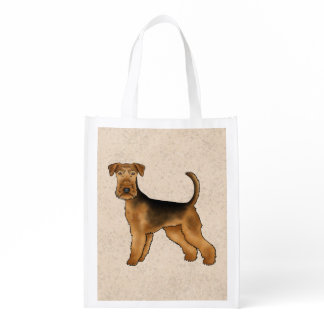 Airedale Terrier Cute Bingley Terrier Dog Drawing Grocery Bag