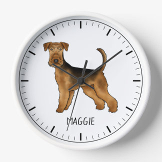 Airedale Terrier Cute Cartoon Dog And Custom Name Clock