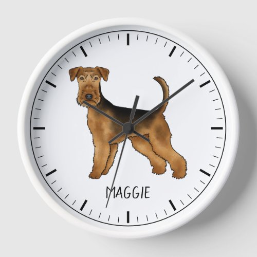 Airedale Terrier Cute Cartoon Dog And Custom Name Clock