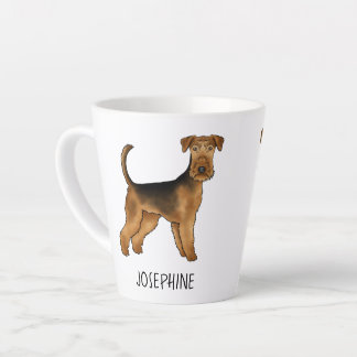 Airedale Terrier Cute Cartoon Dog And Custom Name Latte Mug