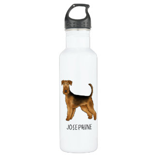 Airedale Terrier Cute Cartoon Dog And Custom Name Stainless Steel Water Bottle