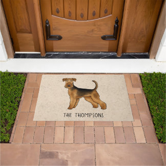 Airedale Terrier Cute Cartoon Dog And Name Beige Doormat