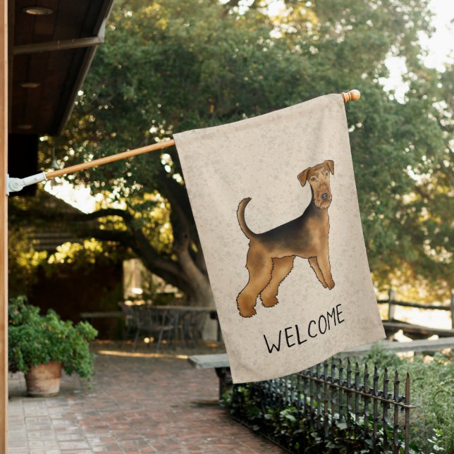 Airedale Terrier Cute Cartoon Dog Bingley Terrier House Flag (In SItu)