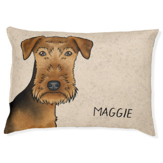 Airedale Terrier Cute Cartoon Dog Head And Name Pet Bed