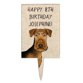 Airedale Terrier Cute Cartoon Dog Head And Text Cake Topper