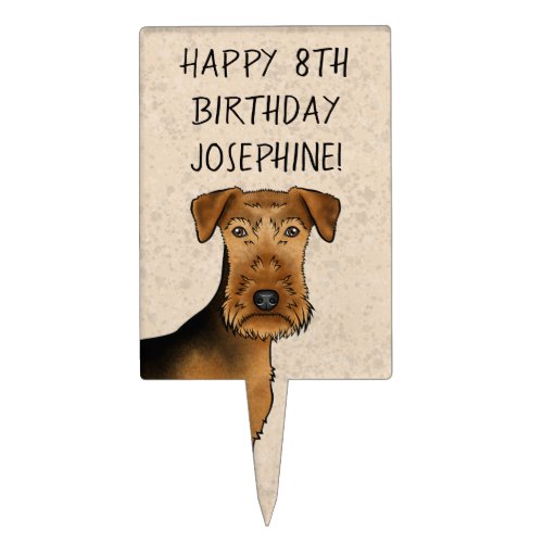 Airedale Terrier Cute Cartoon Dog Head And Text Cake Topper