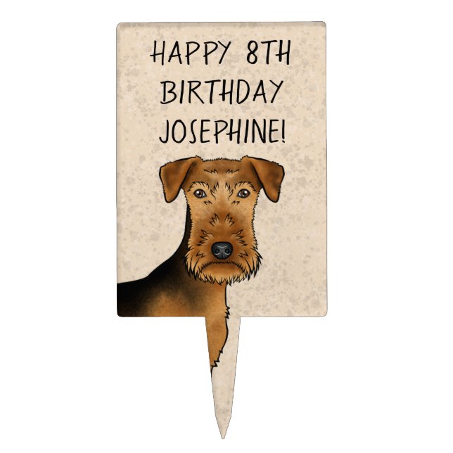 Airedale Terrier Cute Cartoon Dog Head And Text Cake Topper (Front)