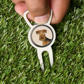 Airedale Terrier Cute Cartoon Dog Head Close-Up Divot Tool