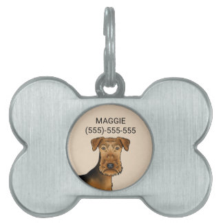 Airedale Terrier Cute Cartoon Dog Head Close-Up Pet ID Tag