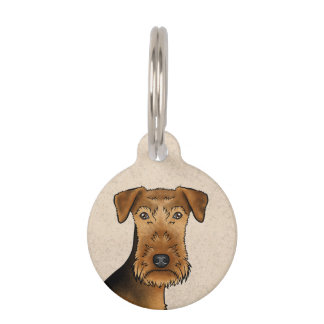 Airedale Terrier Cute Cartoon Dog Head Close-Up Pet ID Tag