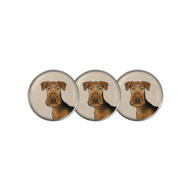 Airedale Terrier Cute Cartoon Dog Head On Beige Golf Ball Marker (3 Up)