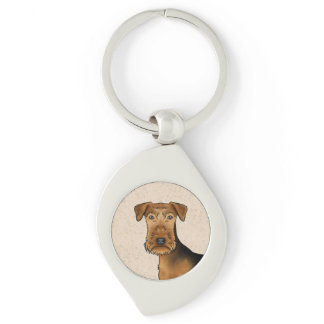 Airedale Terrier Cute Cartoon Dog Head On Beige Keychain