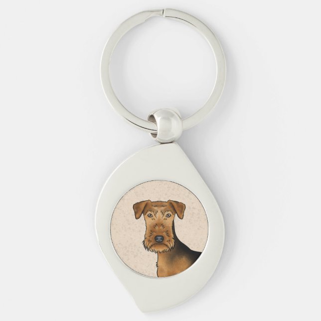 Airedale Terrier Cute Cartoon Dog Head On Beige Keychain (Front)