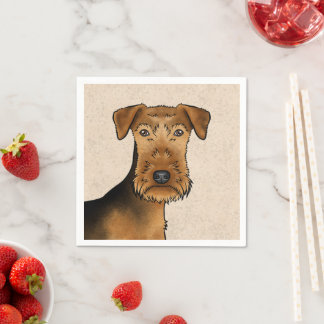 Airedale Terrier Cute Cartoon Dog Head On Beige Napkins