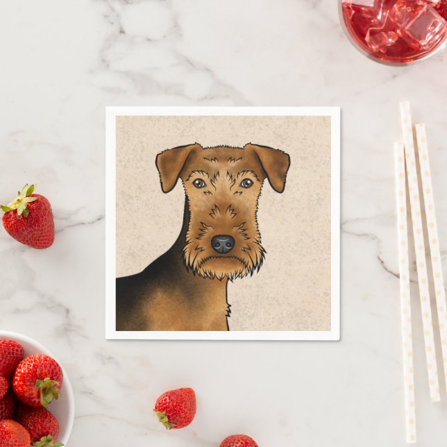 Airedale Terrier Cute Cartoon Dog Head On Beige Napkins (Insitu)