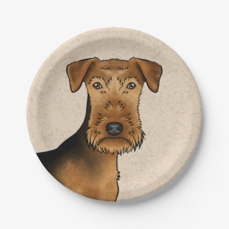 Airedale Terrier Cute Cartoon Dog Head On Beige Paper Plates