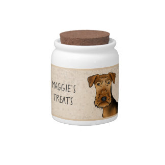 Airedale Terrier Cute Cartoon Dog Head Pet Treat Candy Jar