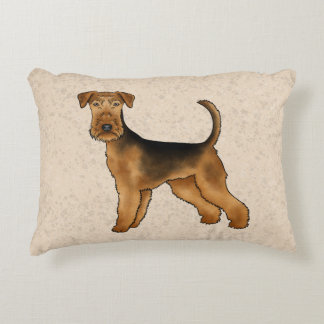 Airedale Terrier Cute Cartoon Dog On Beige Accent Pillow