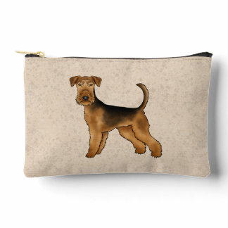 Airedale Terrier Cute Cartoon Dog On Beige Accessory Pouch