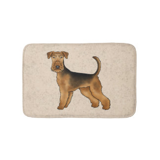 Airedale Terrier Cute Cartoon Dog On Beige Bath Mat