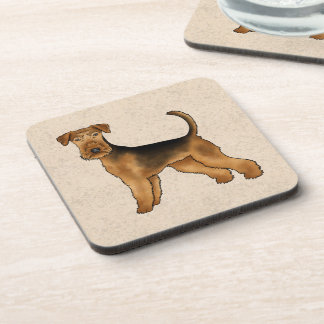 Airedale Terrier Cute Cartoon Dog On Beige Beverage Coaster