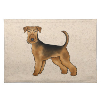 Airedale Terrier Cute Cartoon Dog On Beige Cloth Placemat