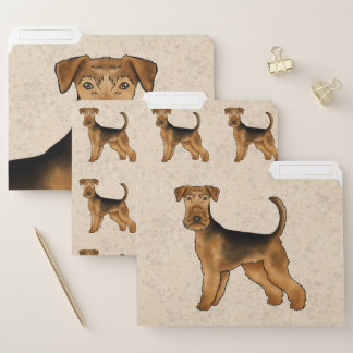 Airedale Terrier Cute Cartoon Dog On Beige File Folder