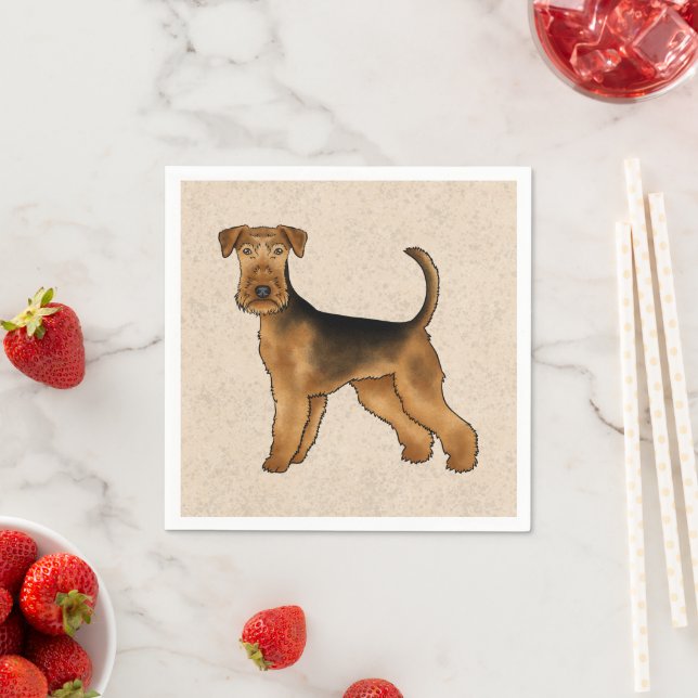 Airedale Terrier Cute Cartoon Dog On Beige Napkins (Insitu)