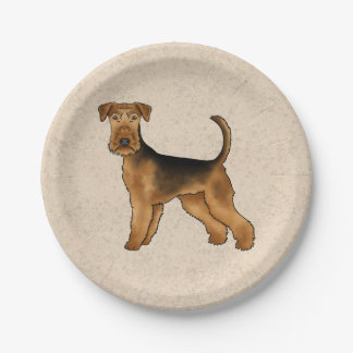 Airedale Terrier Cute Cartoon Dog On Beige Paper Plates