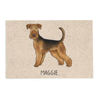 Airedale Terrier Cute Cartoon Dog On Beige Placemat