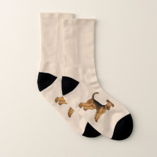 Airedale Terrier Cute Cartoon Dog On Beige Socks