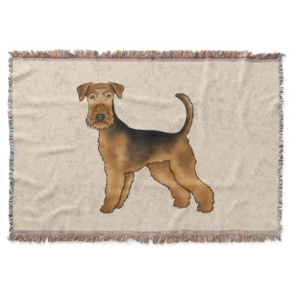 Airedale Terrier Cute Cartoon Dog On Beige Throw Blanket