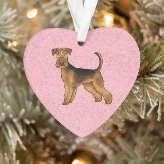 Airedale Terrier Cute Cartoon Dog On Pink Ornament