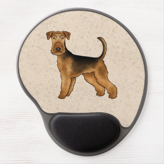 Airedale Terrier Cute Cartoon Dog Standing Beige Gel Mouse Pad (Front)