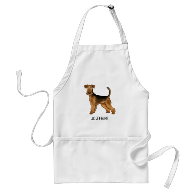 Airedale Terrier Cute Cartoon Dog With Custom Name Adult Apron (Front)