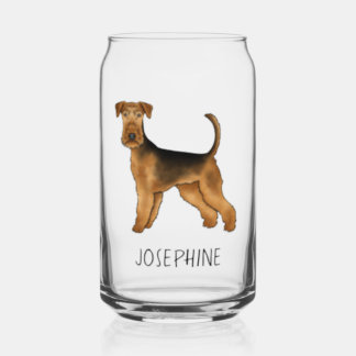 Airedale Terrier Cute Cartoon Dog With Custom Name Can Glass