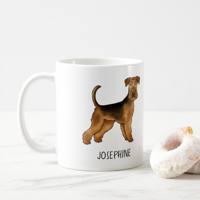 Airedale Terrier Cute Cartoon Dog With Custom Name Coffee Mug