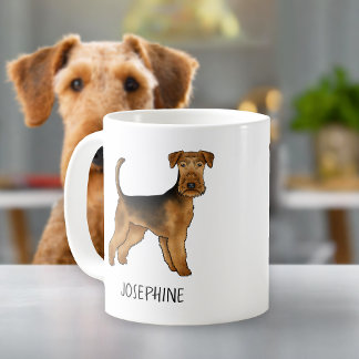 Airedale Terrier Cute Cartoon Dog With Custom Name Coffee Mug