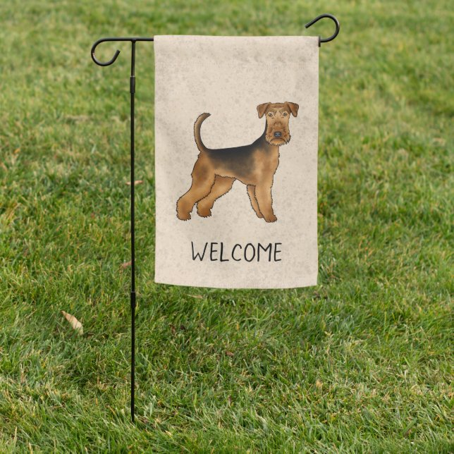 Airedale Terrier Cute Cartoon Dog With Custom Text Garden Flag (In SItu)