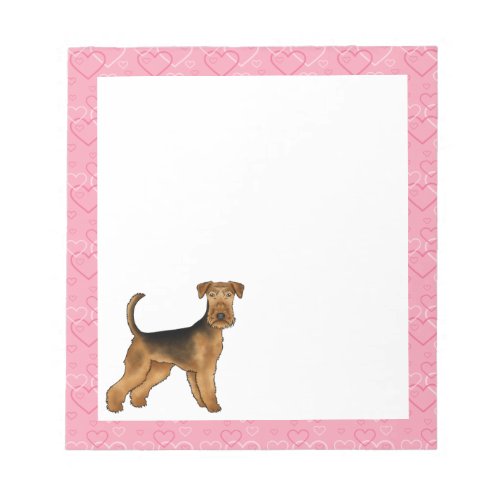 Airedale Terrier Cute Cartoon Dog With Pink Hearts Notepad