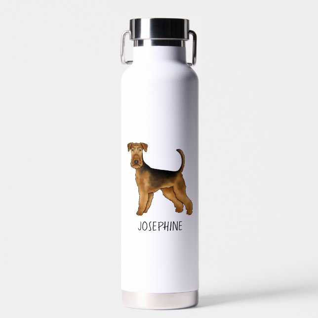 Airedale Terrier Cute Dog Bingley Terrier And Name Water Bottle (Front)
